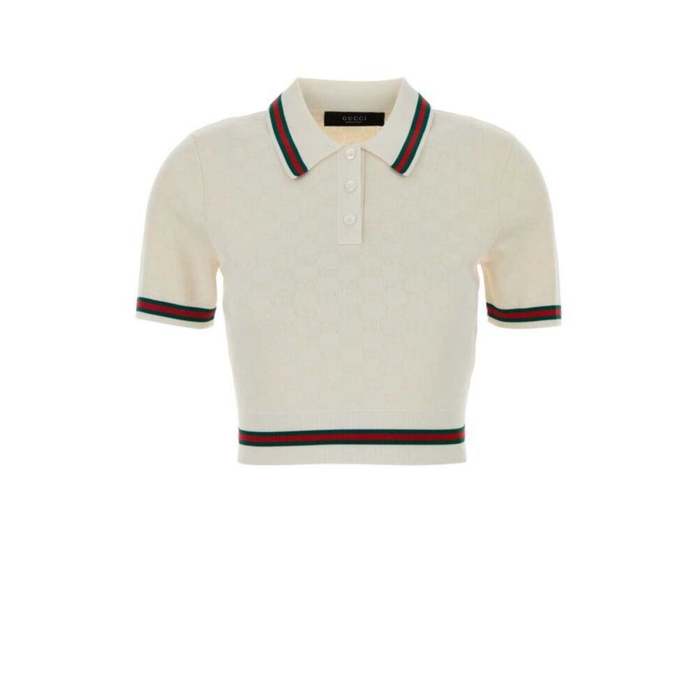 Gucci Women Ivory Gg Jersey Polo Shirt